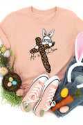 He is Risen Easter Bunny Leopard Cross Graphic Tee