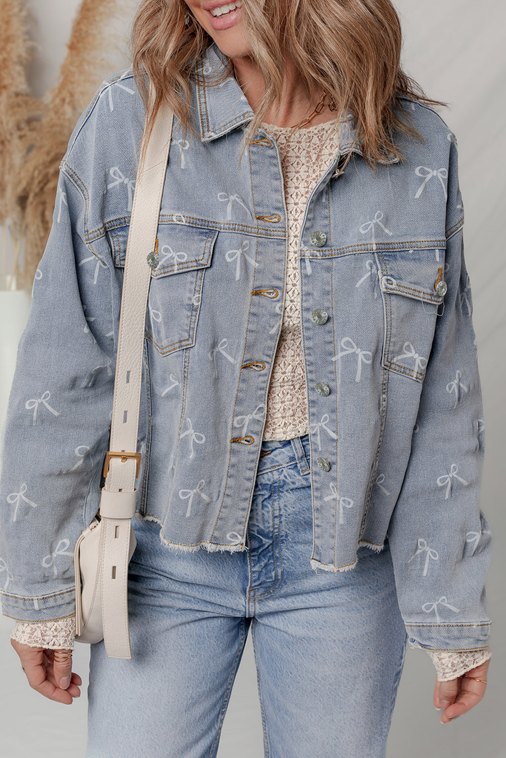 Bow Knot Light Wash Denim Jacket
