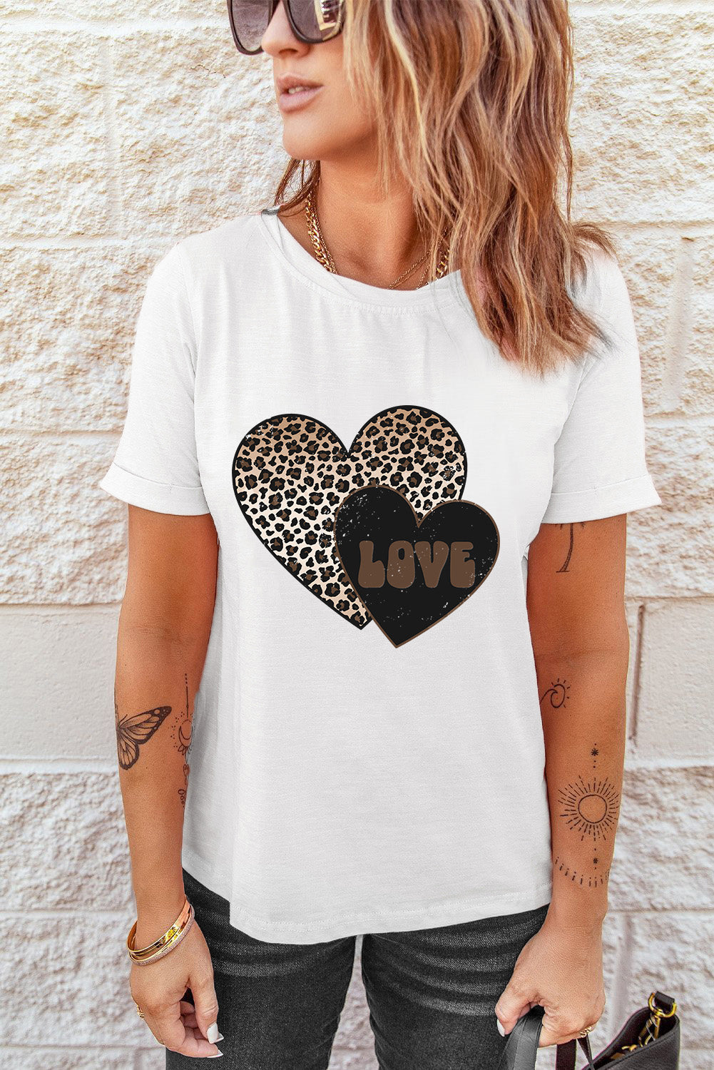 Leopard Love Double Heart Graphic Tee