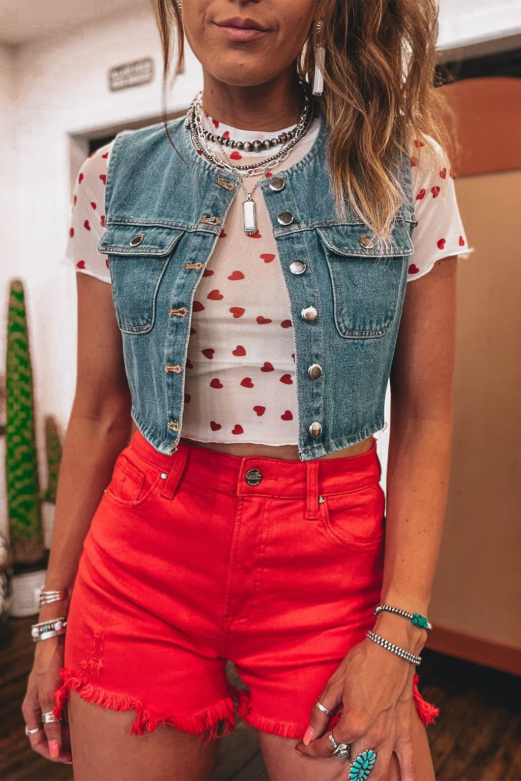 Heart Mesh Short Sleeve Top