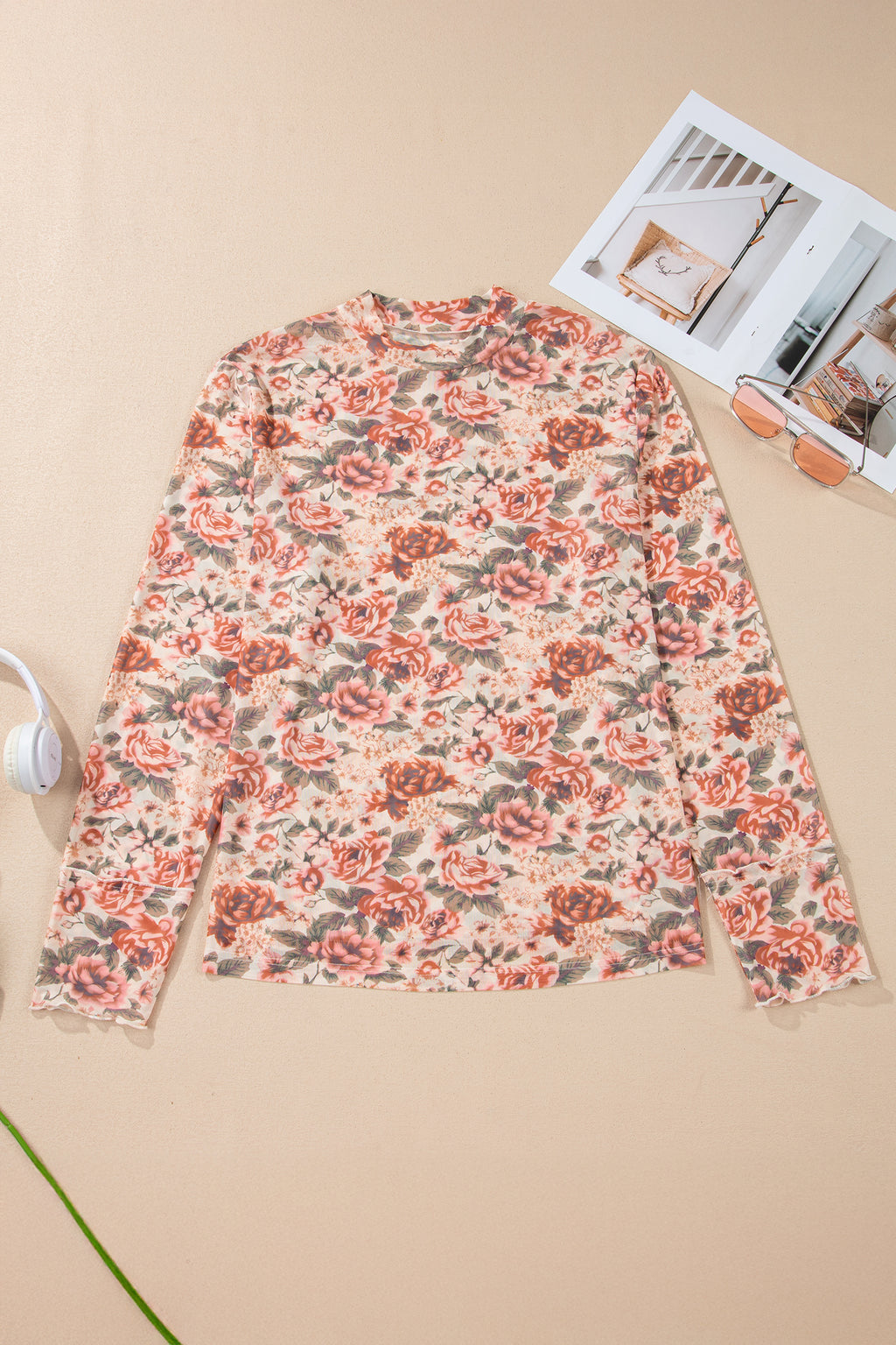 Plus Size Floral Long Sleeve Slim Top