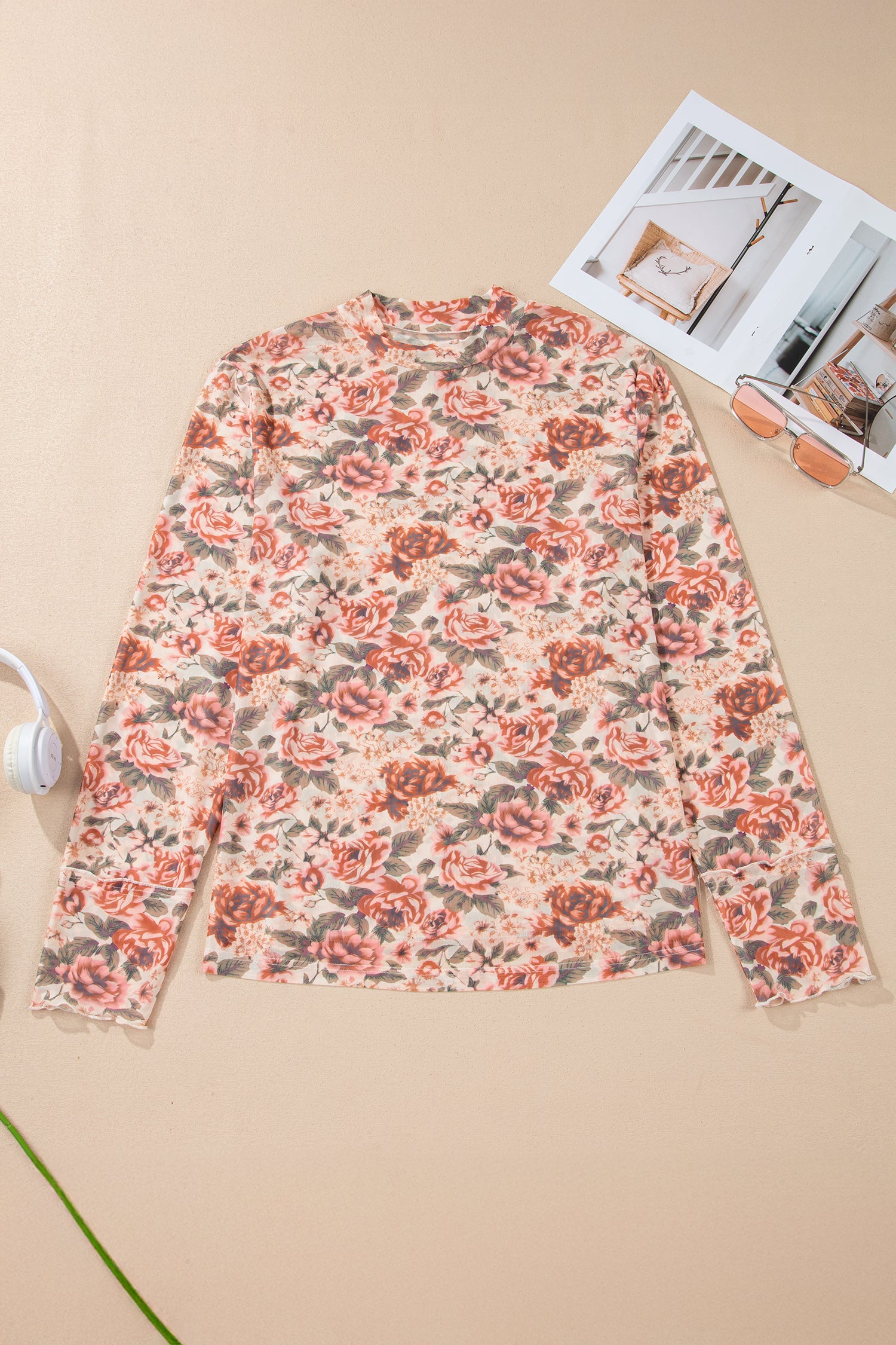 Plus Size Floral Long Sleeve Slim Top