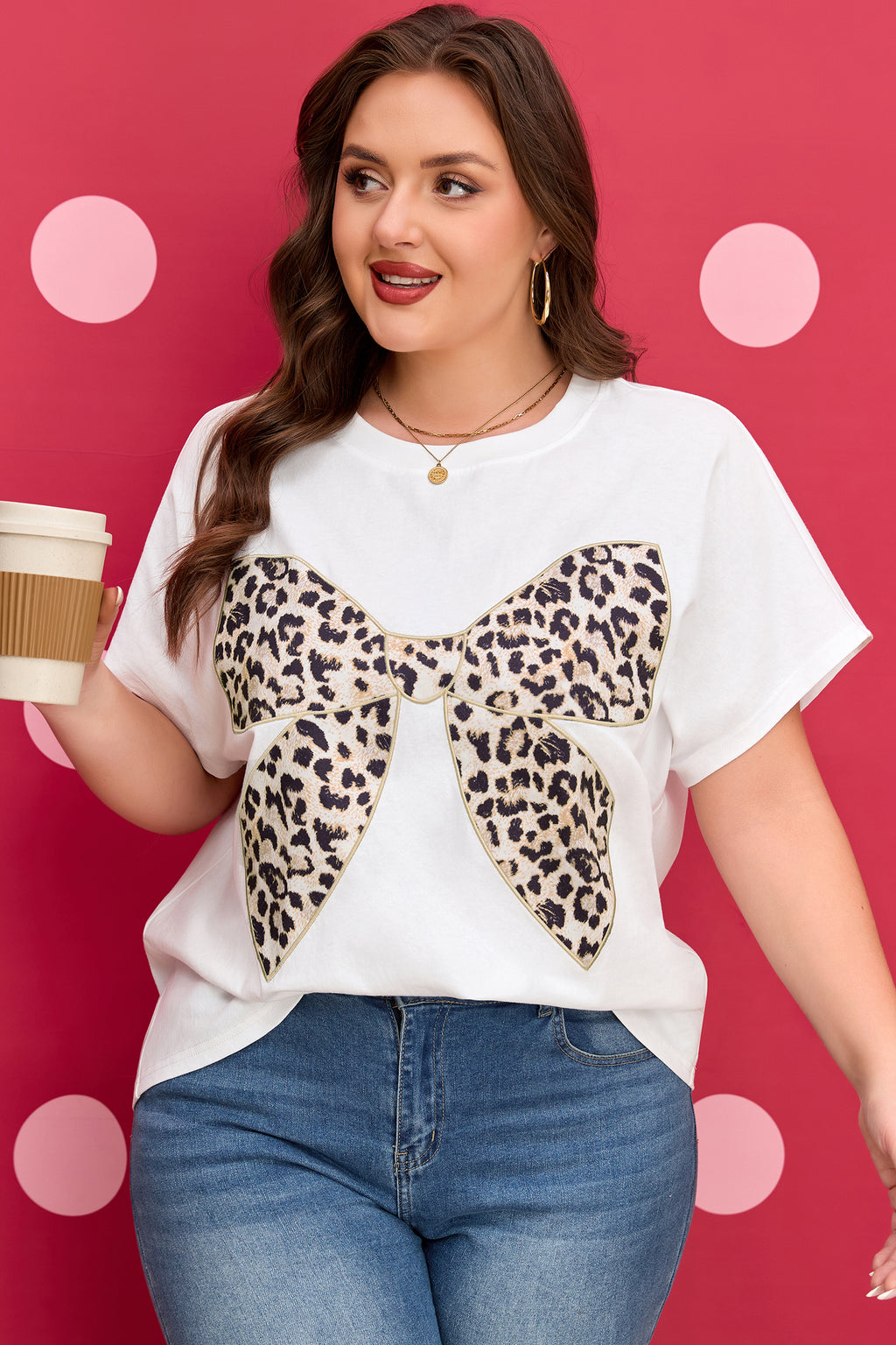 Plus Size Leopard Bow Casual T Shirt