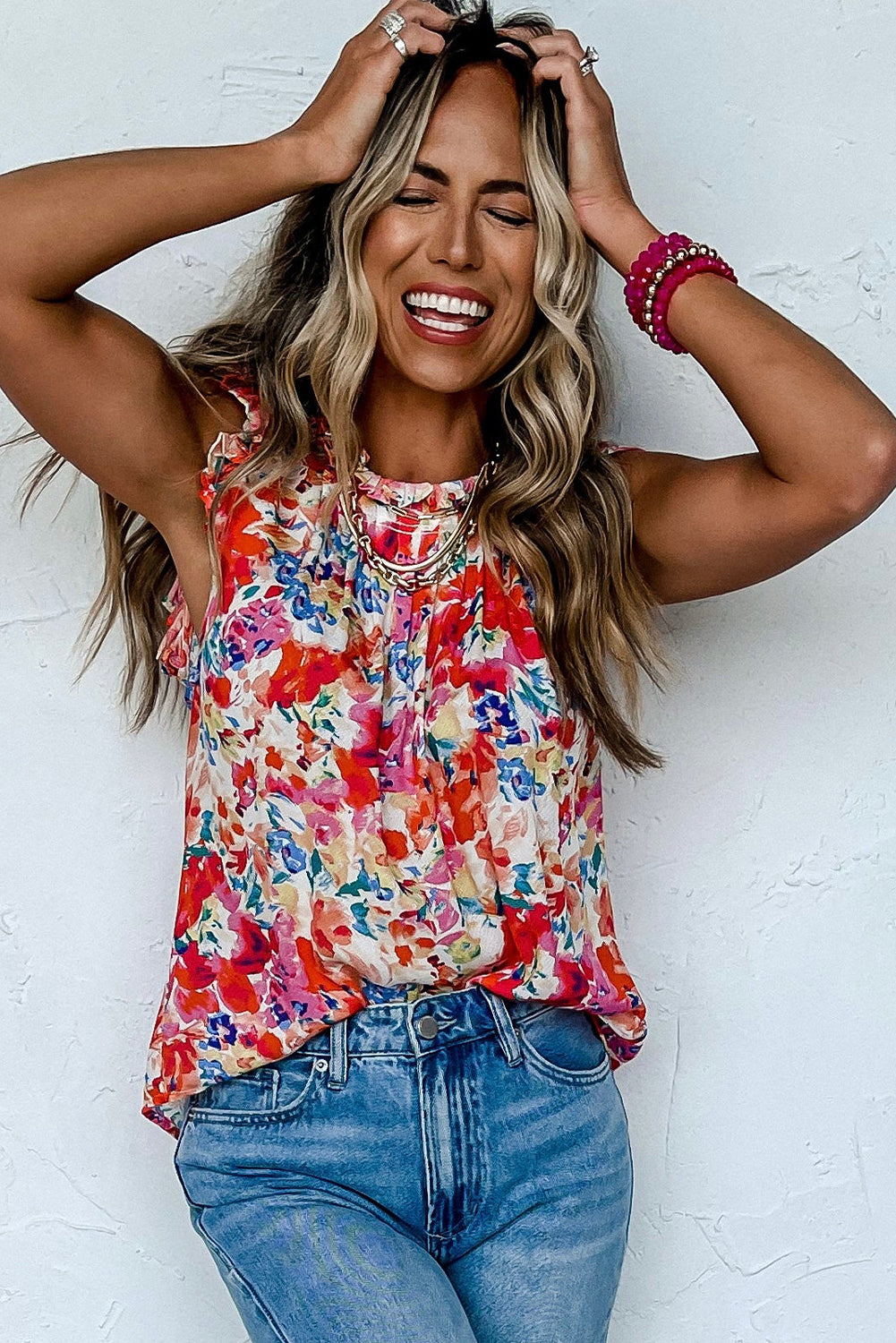 Frilled Boho Floral Tank Top