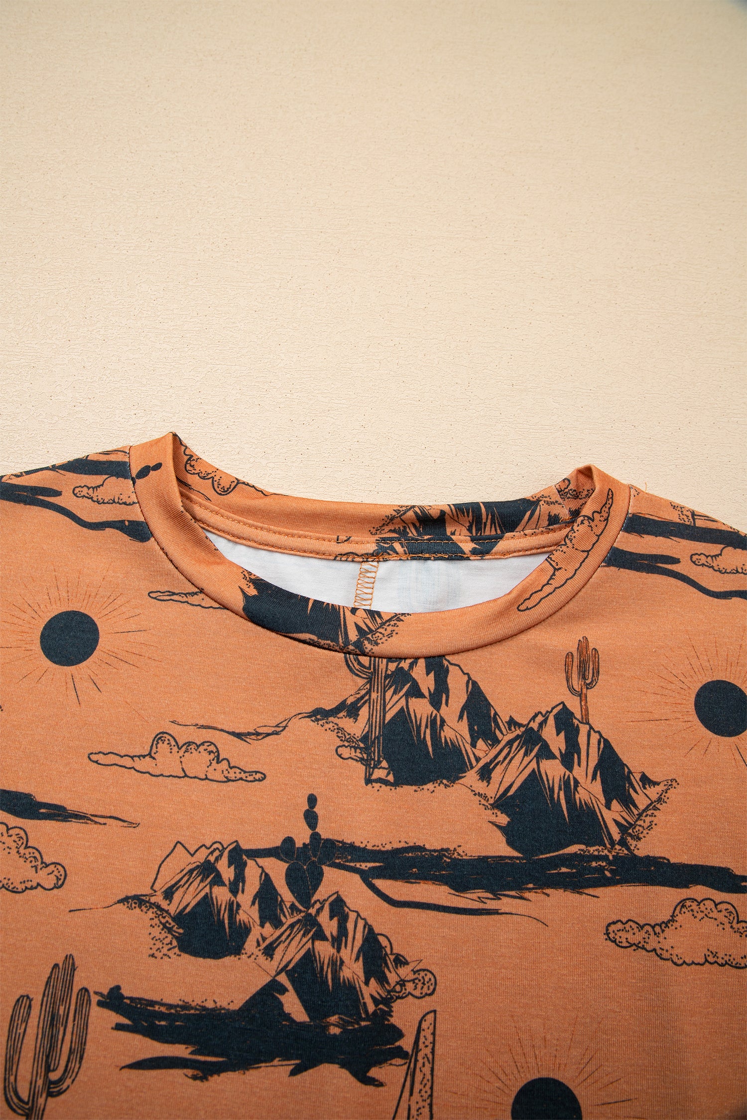 Chestnut Desert Sand Print Short Sleeve Knit Top