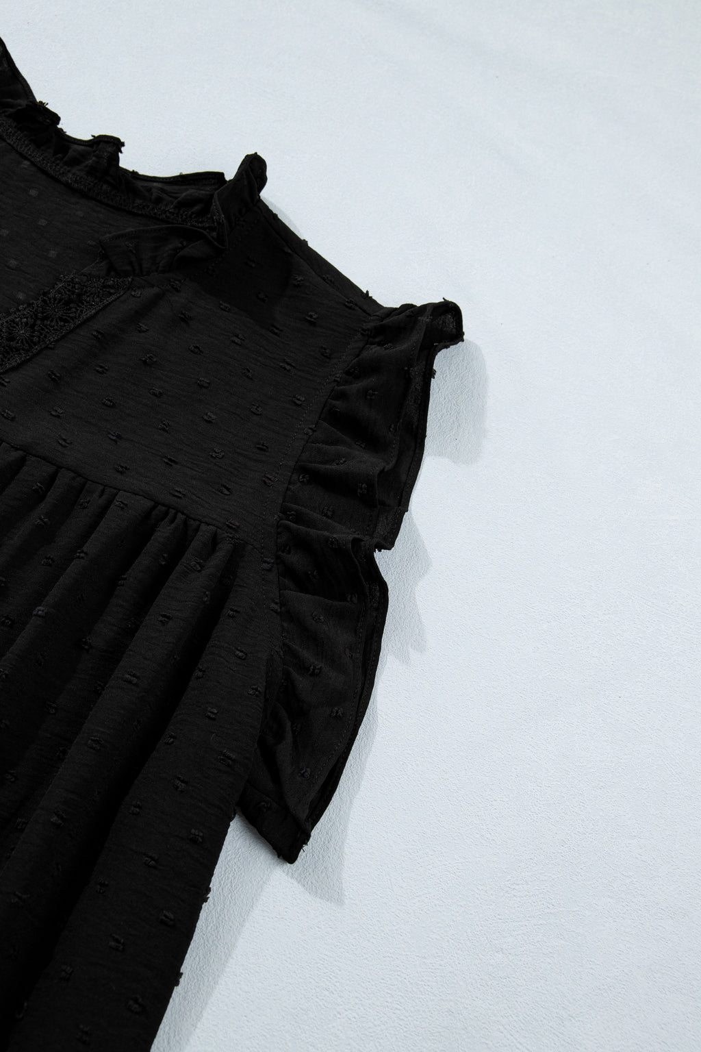 Plus Size Swiss Dot Ruffle Lace V Neck Tank Top