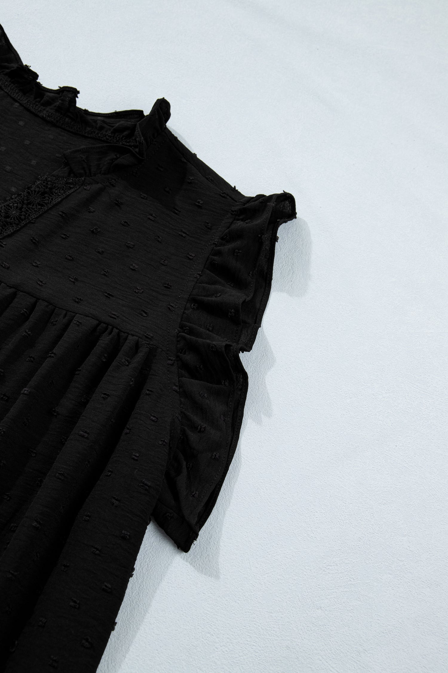 Plus Size Swiss Dot Ruffle Lace V Neck Tank Top